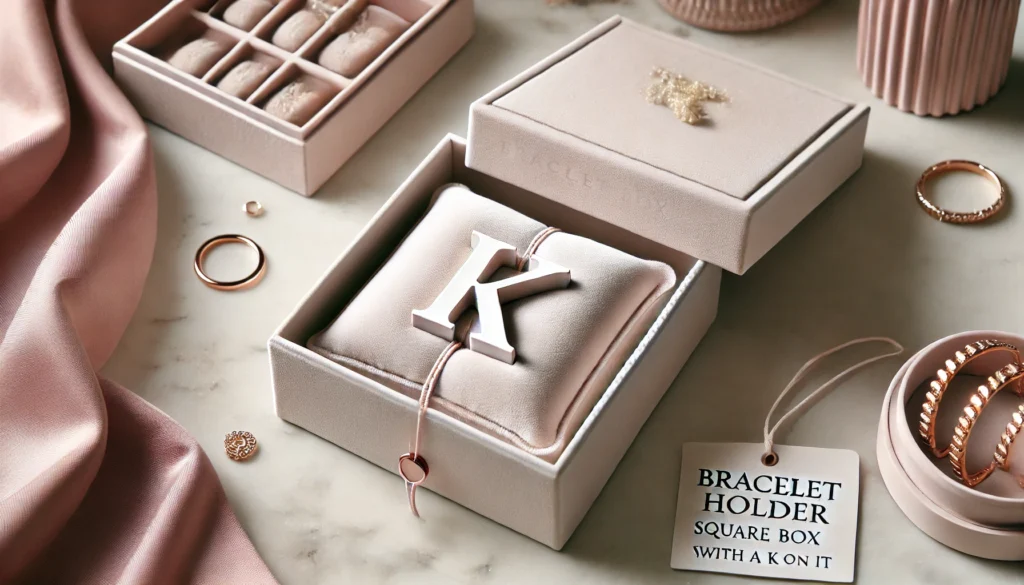 bracelet holder box square box with a k on it